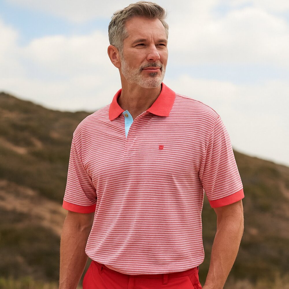 IZOD Luxury Sport Stretched XL/TG Peach Striped Performance Golf Travel Polo Y2K